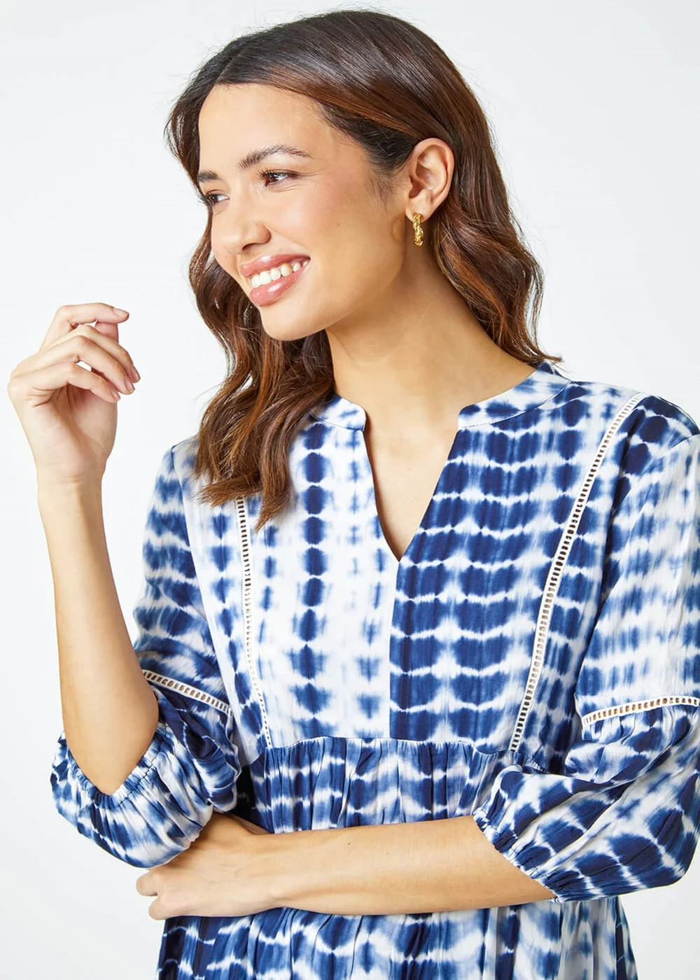 Roman Blue Tie Dye Print Smock Tunic Top - Size 18 Image 4