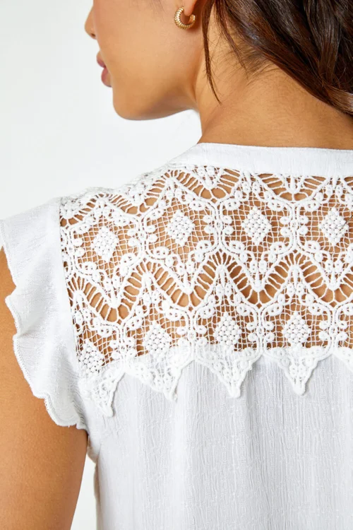 Roman Ivory Sleeveless Lace Detail Blouse - 6 Image 4