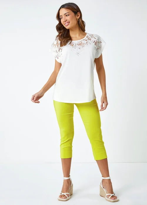 Roman Ivory Sparkle Palm Print Cut Out T-Shirt - 6 Image 4