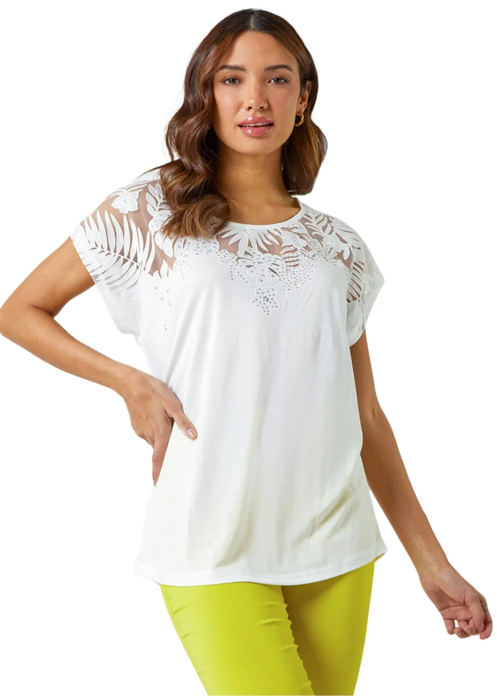 Roman Ivory Sparkle Palm Print Cut Out T-Shirt - 6 Image 1