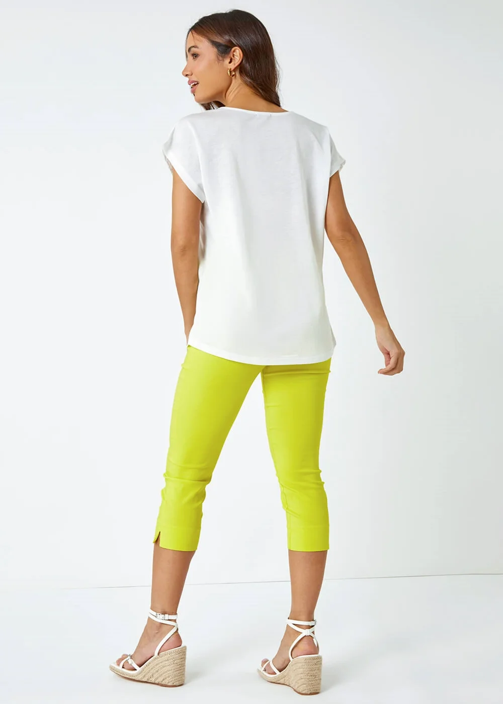 Roman Ivory Sparkle Palm Print Cut Out T-Shirt - 6 Image 3