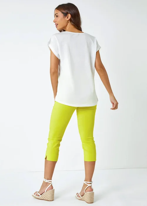 Roman Ivory Sparkle Palm Print Cut Out T-Shirt - 6 Image 3