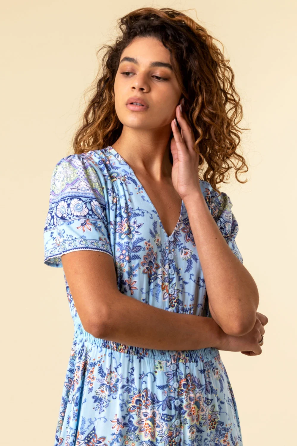 Roman Blue Floral Print Shirred Waist Maxi Dress - 10 Image 4