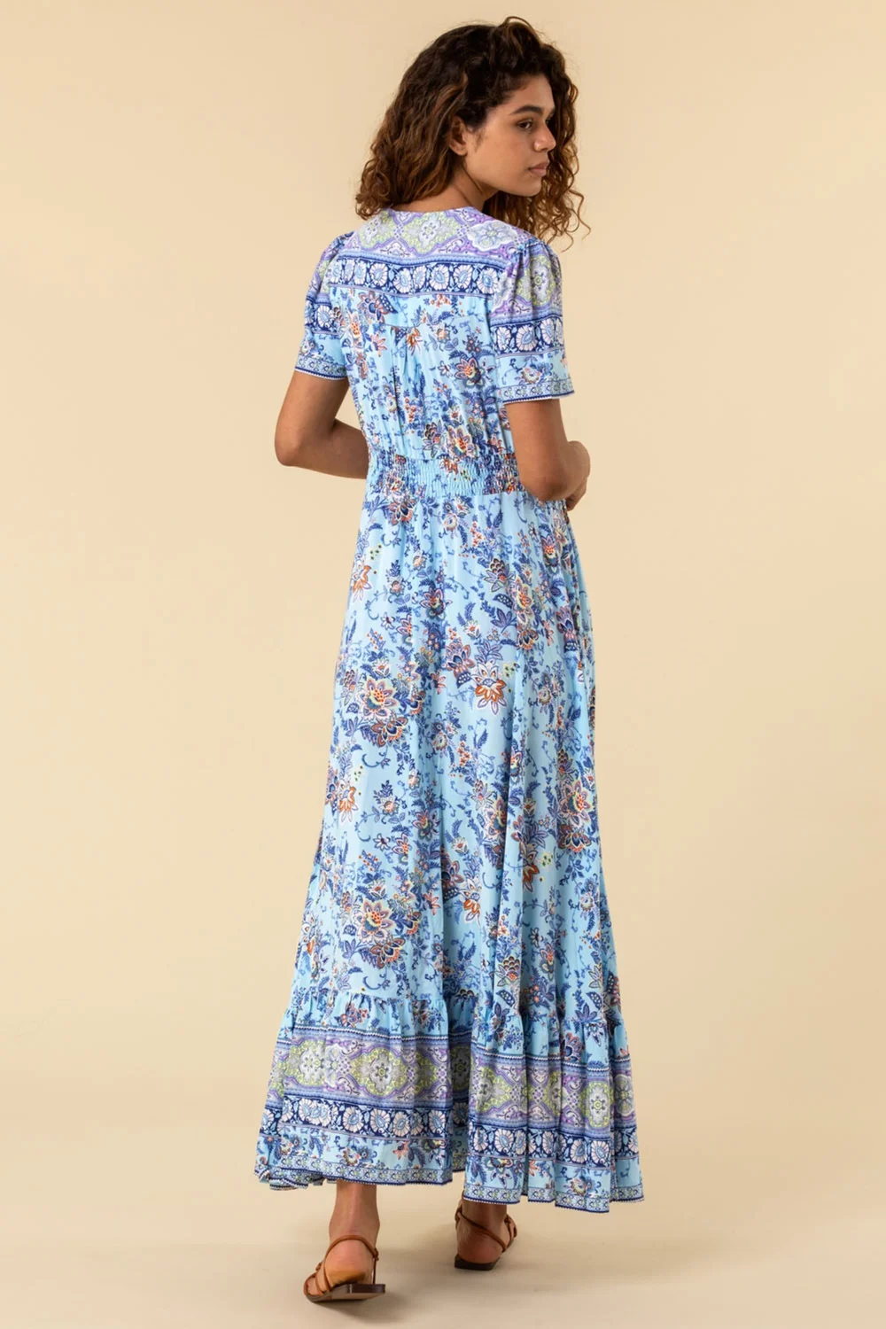 Roman Blue Floral Print Shirred Waist Maxi Dress - 10 Image 2