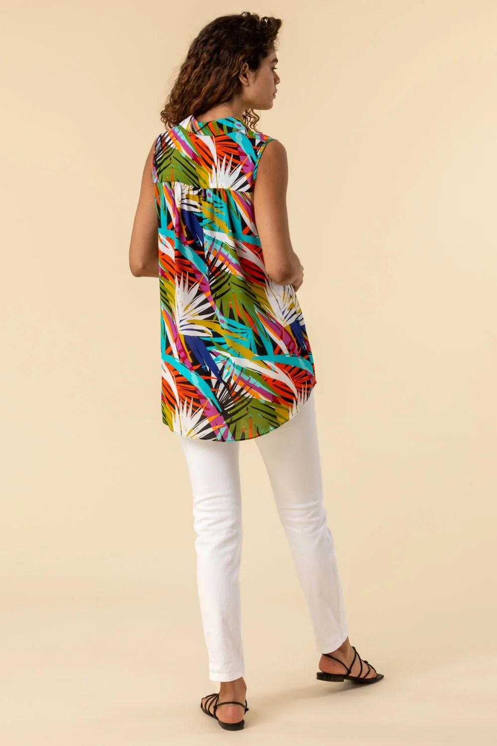 Roman Multi Palm Print Button Detail Tunic Top - 10 Image 2