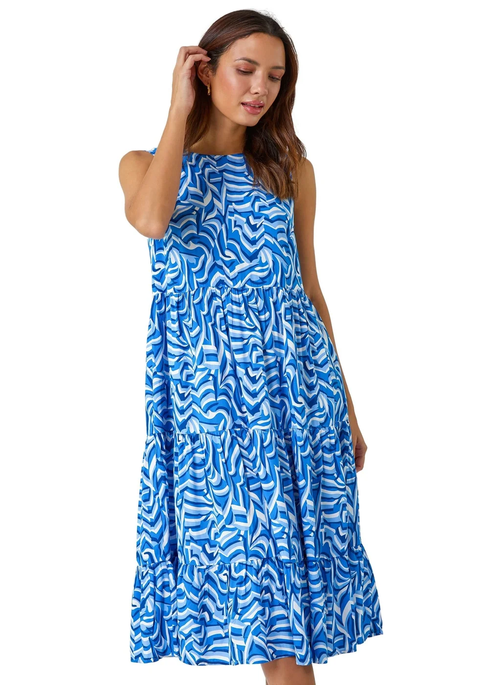 Roman Blue Sleeveless Geometric Print Smock Dress - 6 Image 2