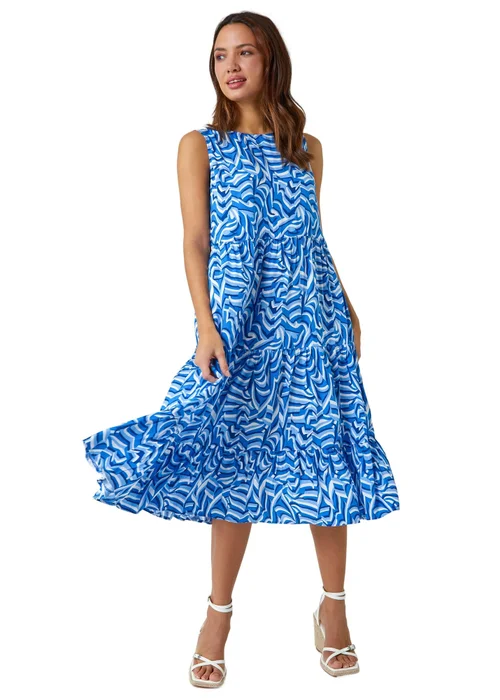 Roman Blue Sleeveless Geometric Print Smock Dress - 6 Image 1
