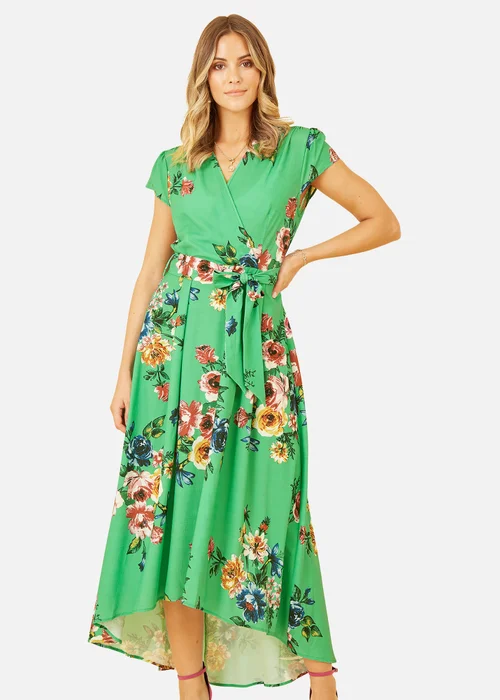 Mela Green Bright Floral Dip Hem Wrap Midi Dress - 8 Image 3