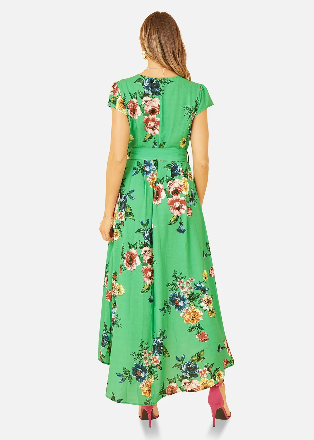 Mela Green Bright Floral Dip Hem Wrap Midi Dress - 8 Image 2