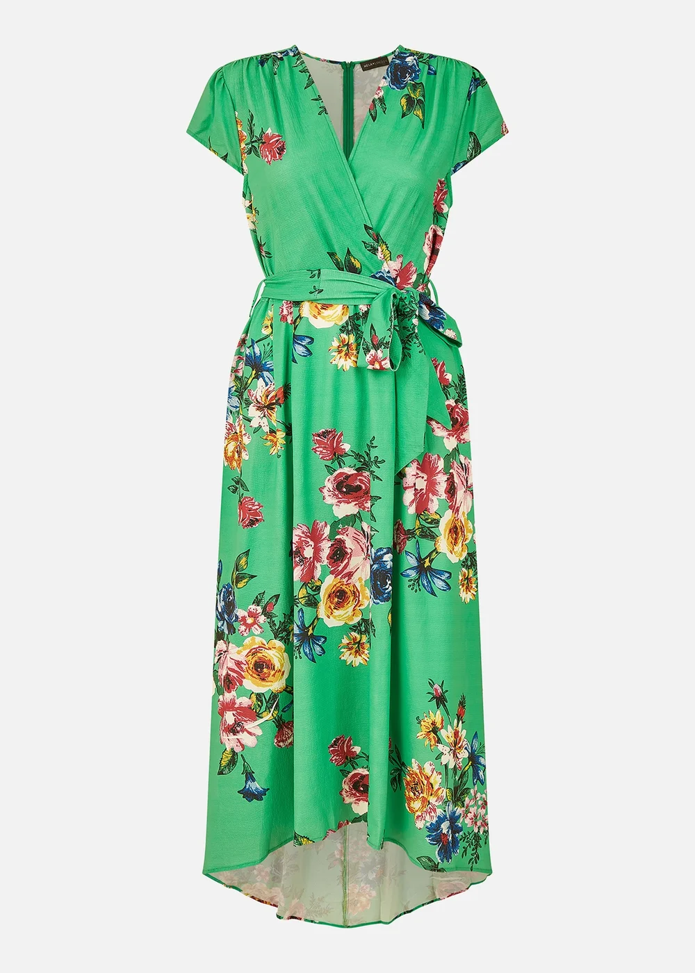 Mela Green Bright Floral Dip Hem Wrap Midi Dress - 8 Image 4
