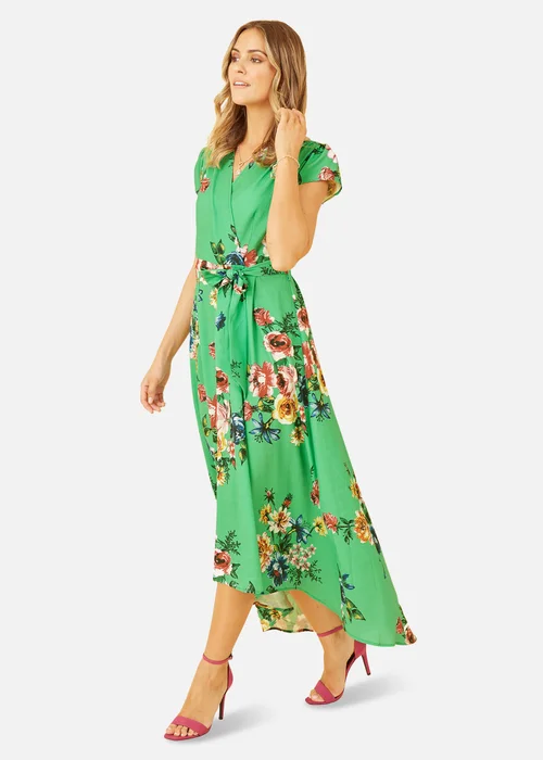 Mela Green Bright Floral Dip Hem Wrap Midi Dress - 8 Image 1