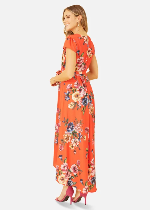 Mela Orange Floral Wrap Dip Hem Dress - 8 Image 2