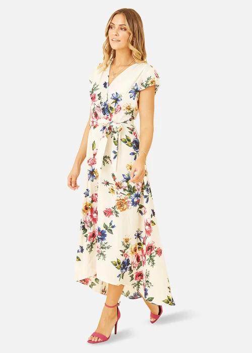 Mela Ivory Floral Wrap Dip Hem Dress - 8 Image 1