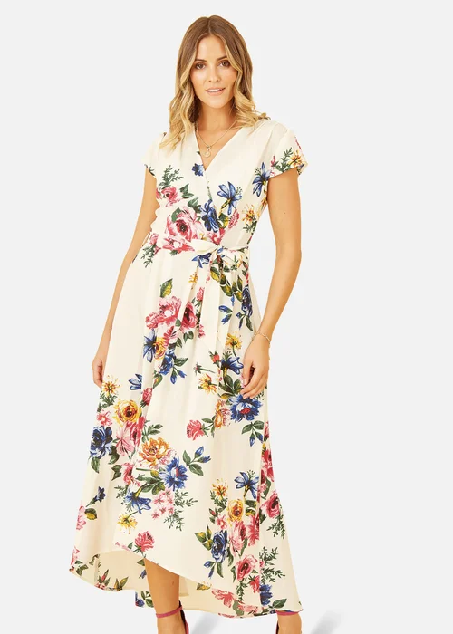 Mela Ivory Floral Wrap Dip Hem Dress - 8 Image 3