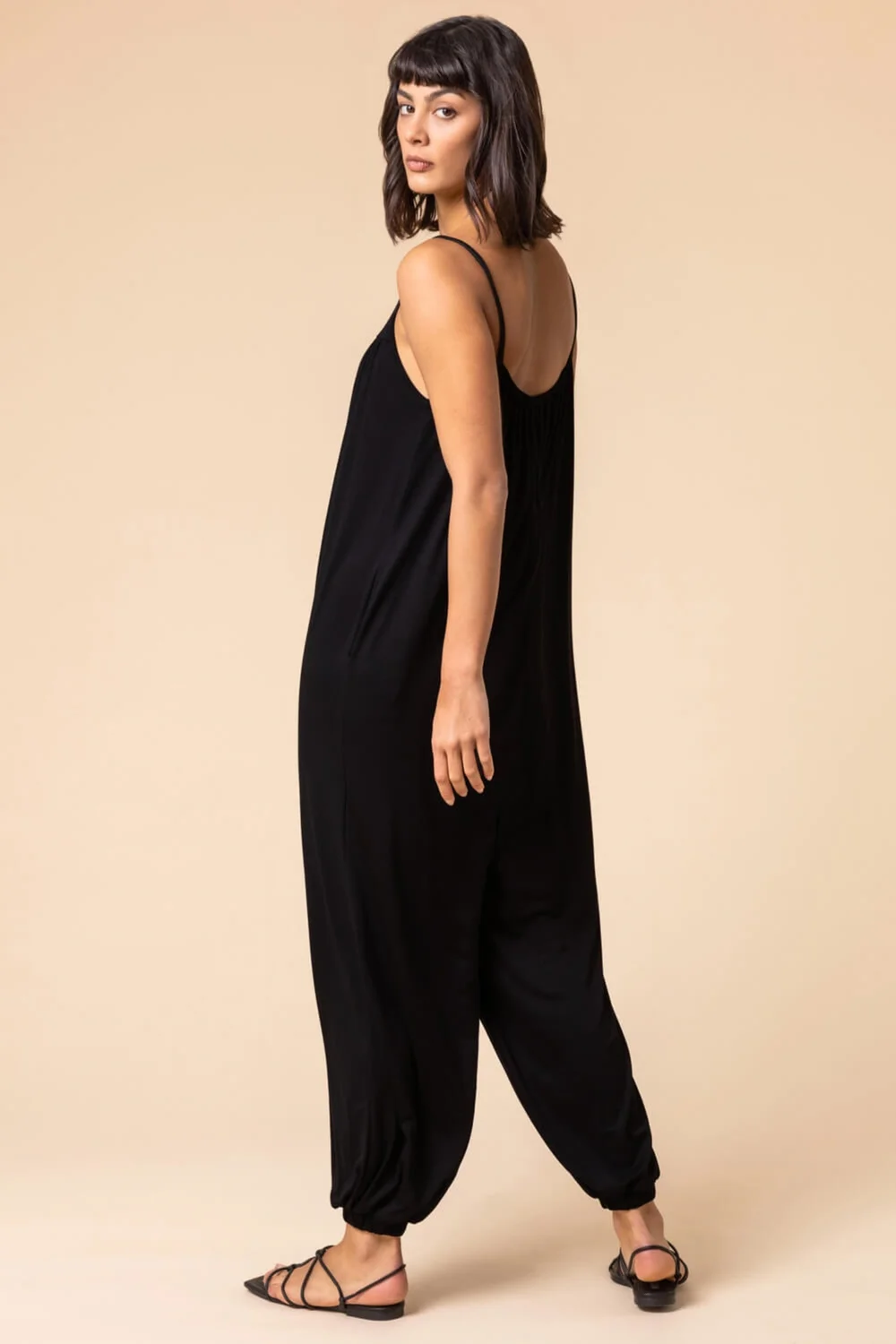 Roman Black Strappy Full Length Stretch Jumpsuit - Size 10 Image 2