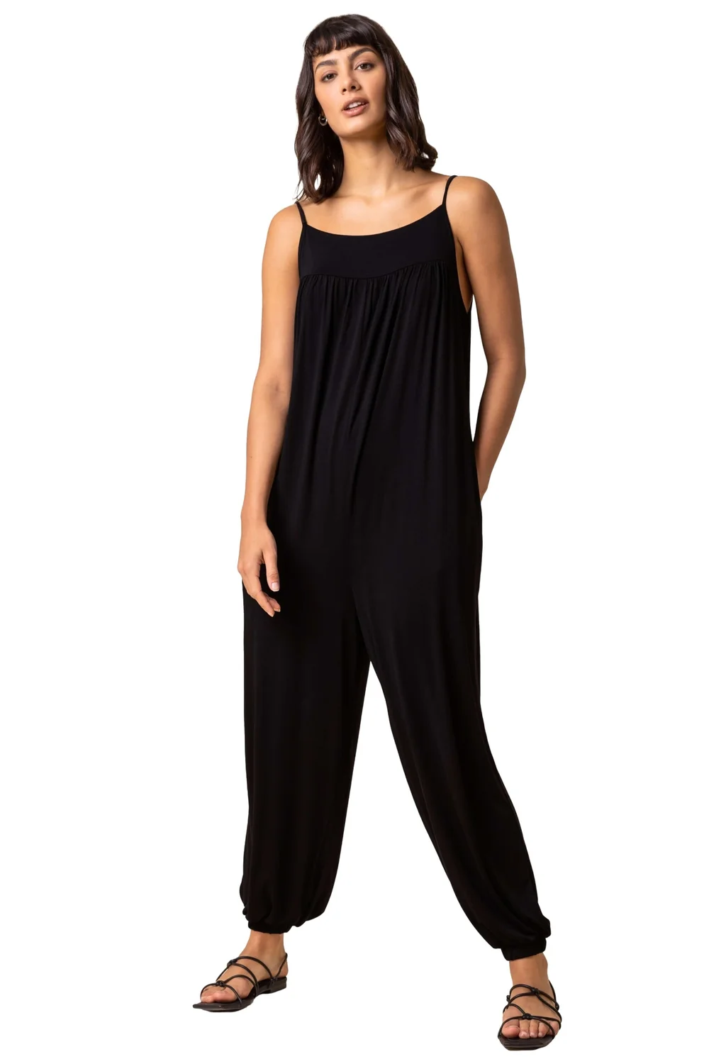 Roman Black Strappy Full Length Stretch Jumpsuit - Size 10 Image 1