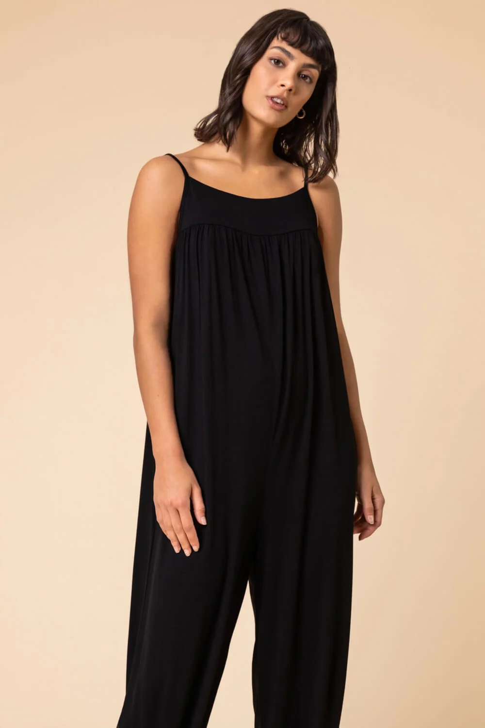 Roman Black Strappy Full Length Stretch Jumpsuit - Size 10 Image 3