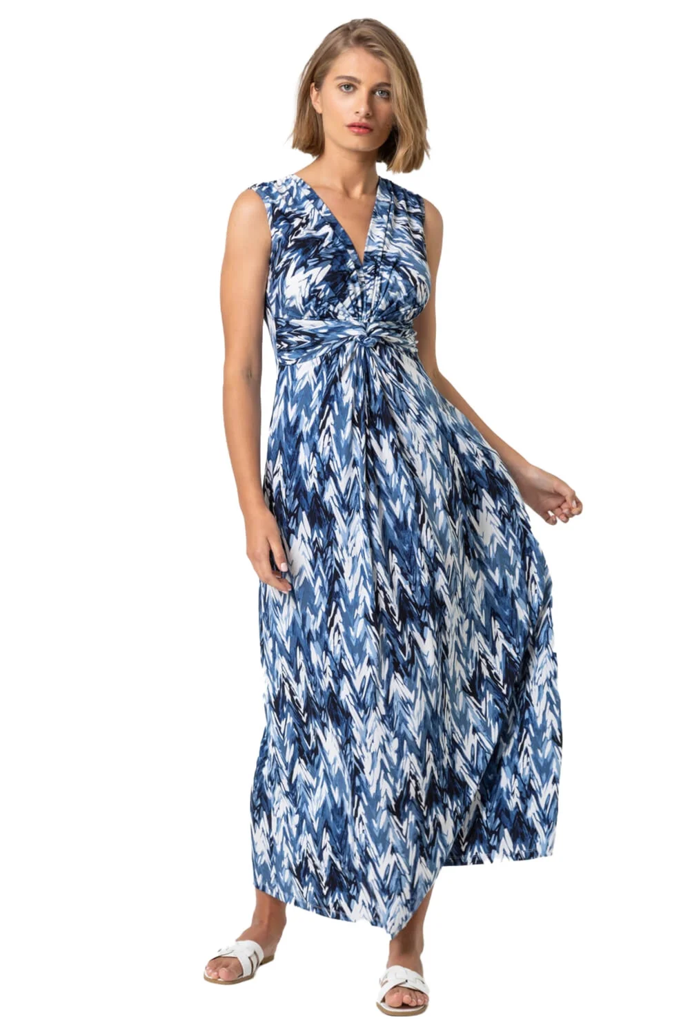Roman Blue Abstract Print Twist Front Ruched Maxi Dress - 10 Image 1