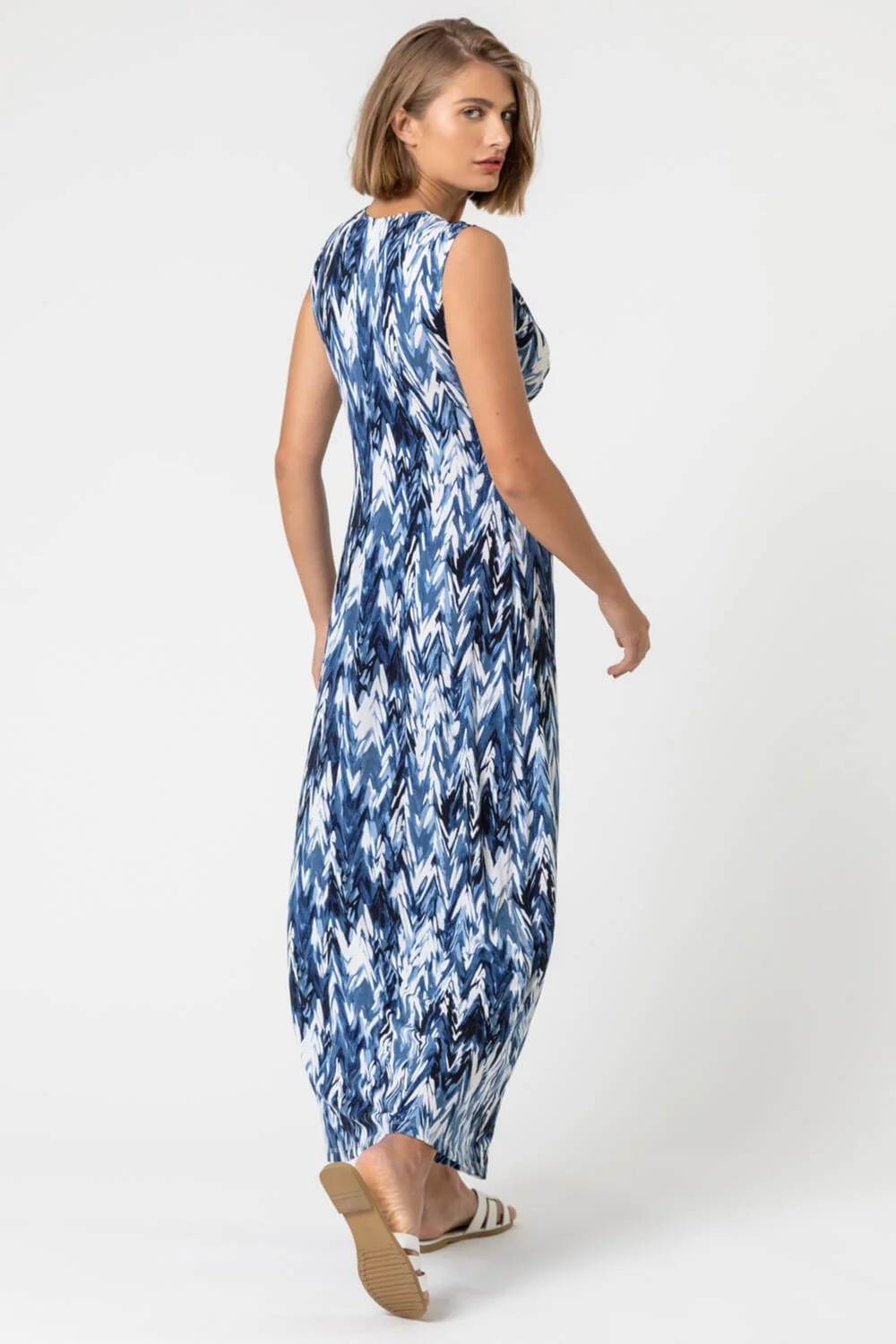 Roman Blue Abstract Print Twist Front Ruched Maxi Dress - 10 Image 3