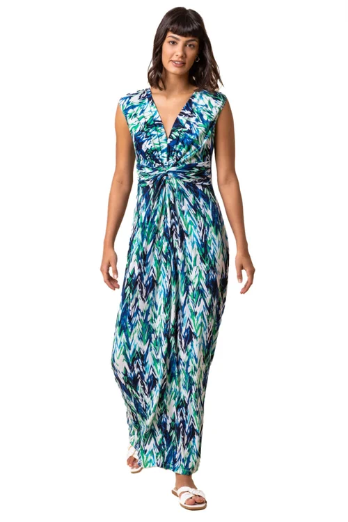 Roman Green Abstract Print Twist Front Maxi Dress - 16 Image 1