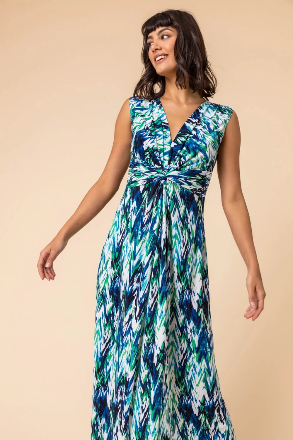 Roman Green Abstract Print Twist Front Maxi Dress - 16 Image 2