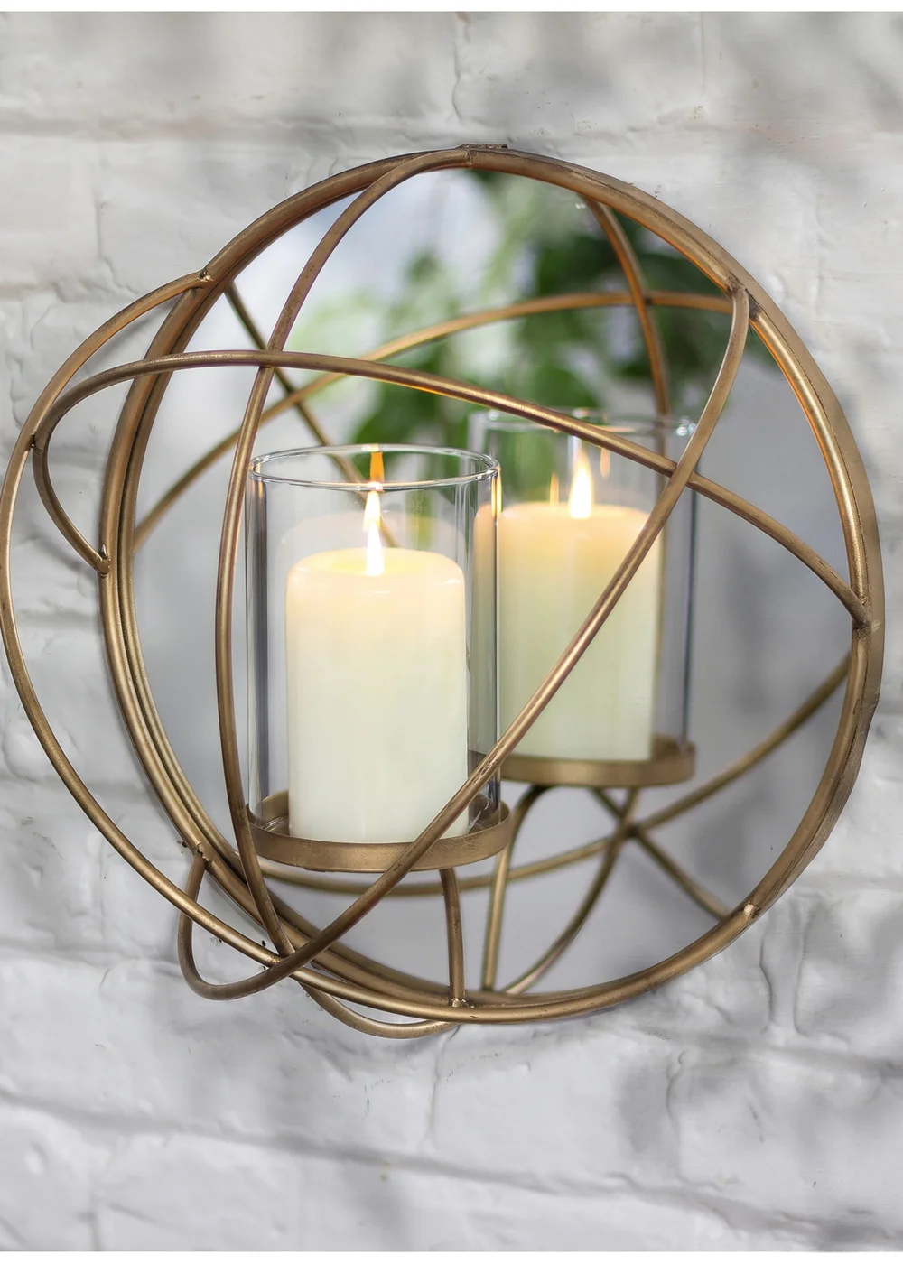 Premier Decorations Gold Circular Wall Mounted Mirrored Candle Holder (20cm x 35.5cm) - One Size Image 2