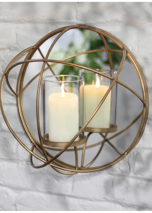 Premier Decorations Gold Circular Wall Mounted Mirrored Candle Holder (20cm x 35.5cm) - One Size Image 2