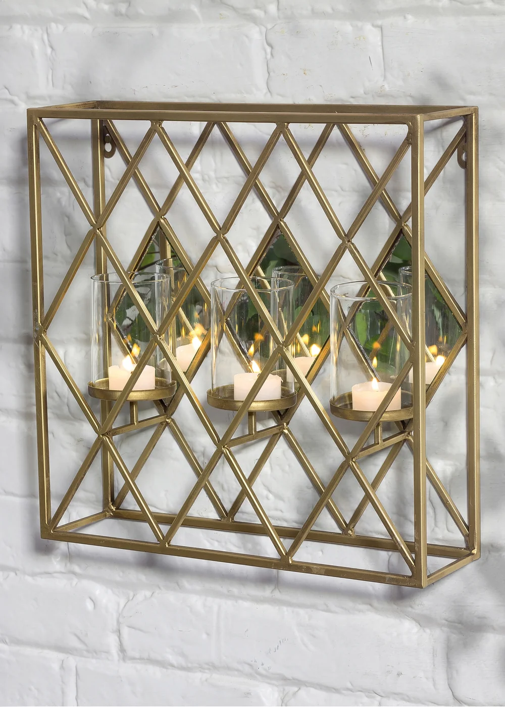 Premier Decorations Gold Square Wall Mounted Mirrored Candle Holder (37cm x 37cm) - One Size Image 2