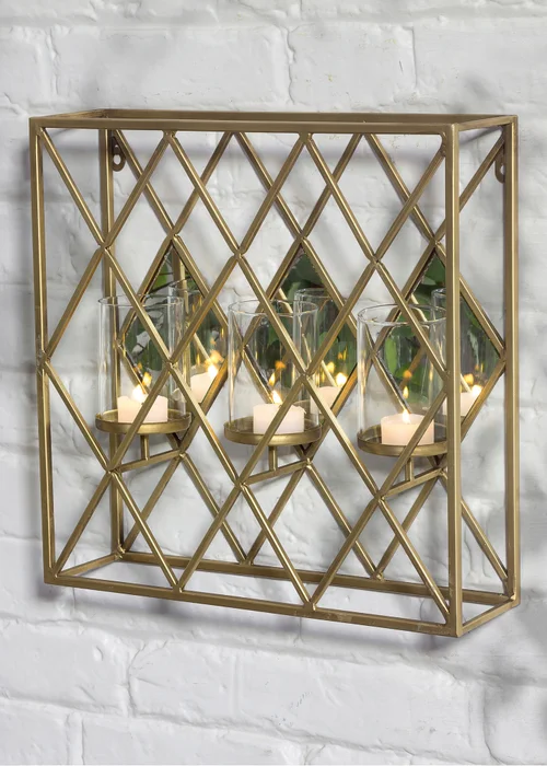 Premier Decorations Gold Square Wall Mounted Mirrored Candle Holder (37cm x 37cm) - One Size Image 2