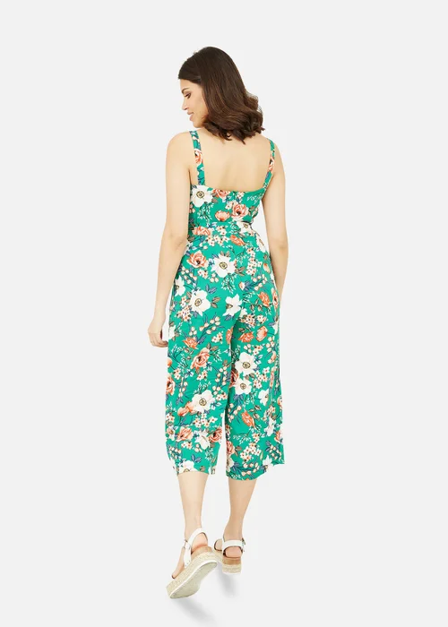 Mela Green Floral Print Culotte Jumpsuit - Size 8 Image 3