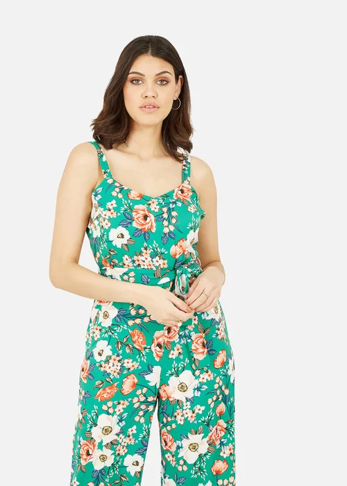 Mela Green Floral Print Culotte Jumpsuit - Size 8 Image 2
