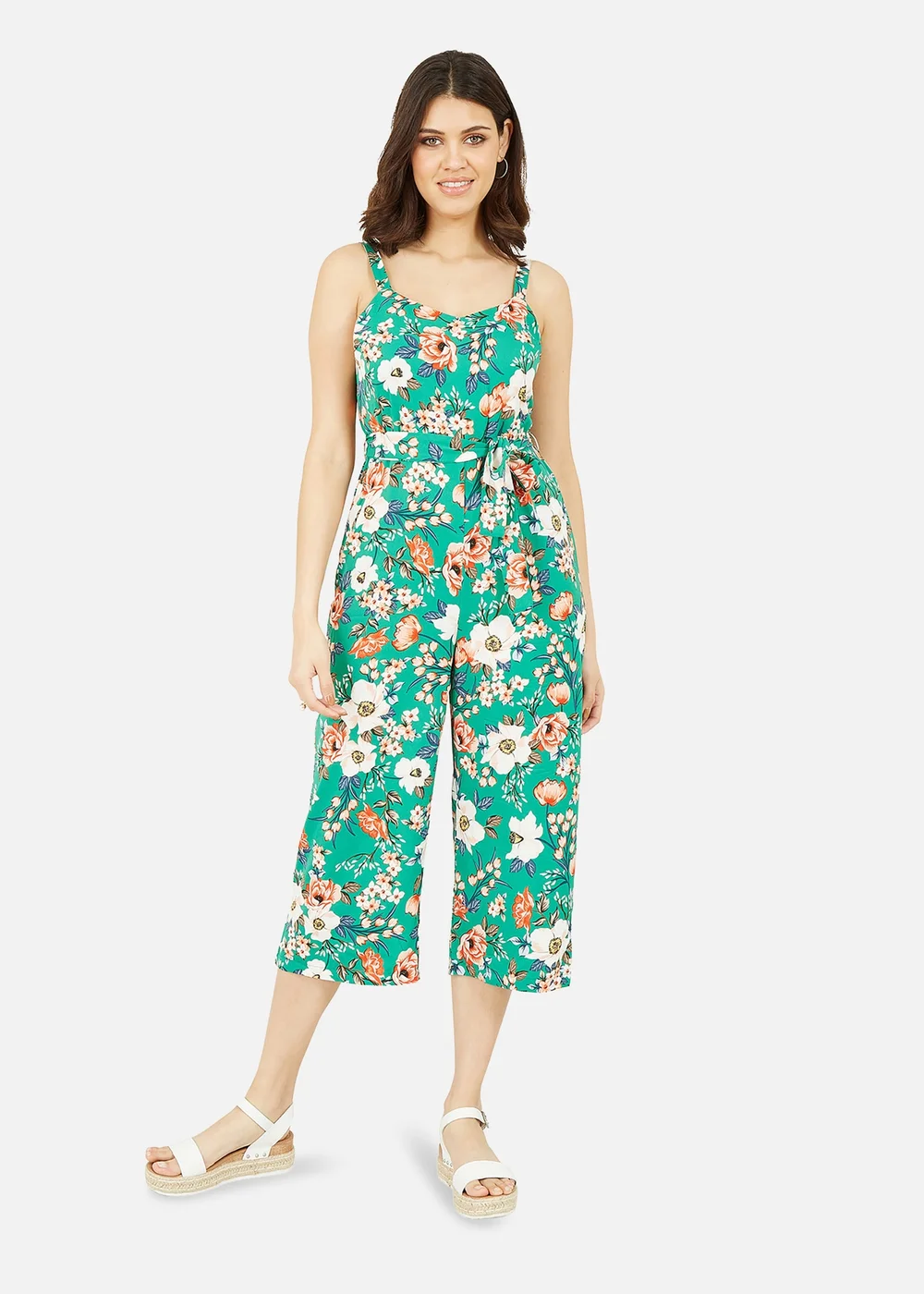 Mela Green Floral Print Culotte Jumpsuit - Size 8 Image 1