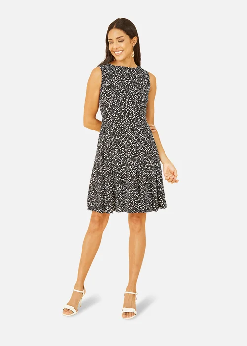 Mela Black Spot Print Skater Dress - 8 Image 1