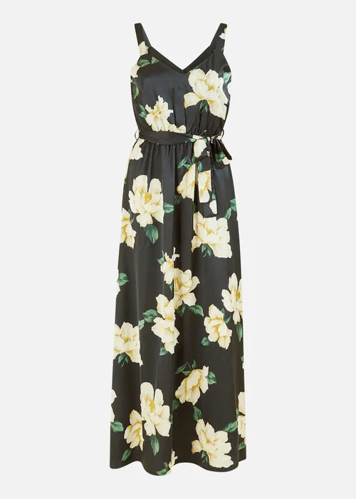 Mela Black Satin Floral Print Maxi Dress - 8 Image 4