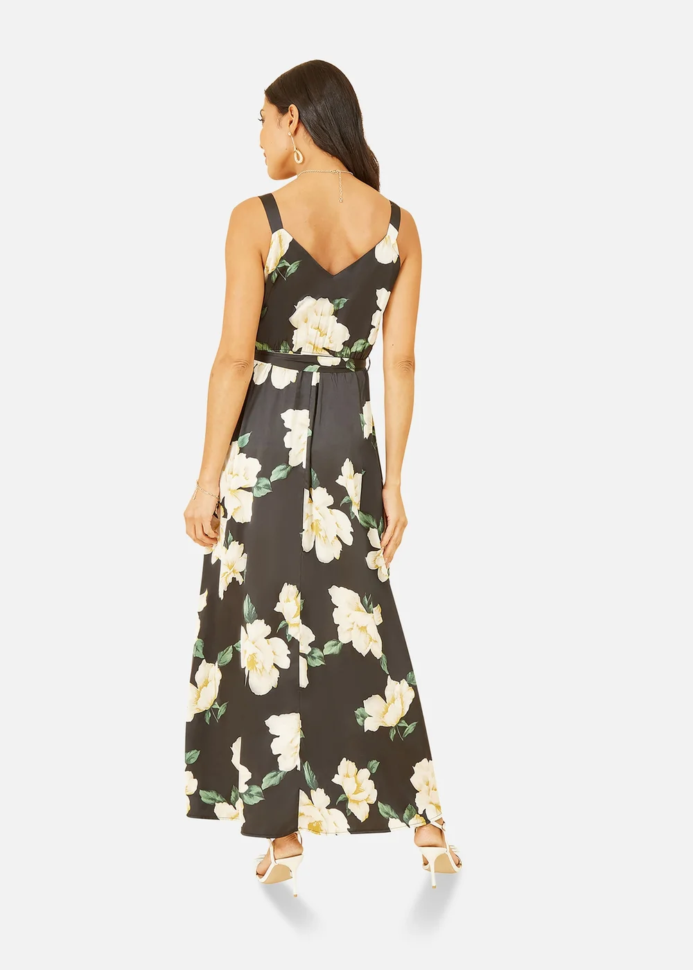 Mela Black Satin Floral Print Maxi Dress - 8 Image 3