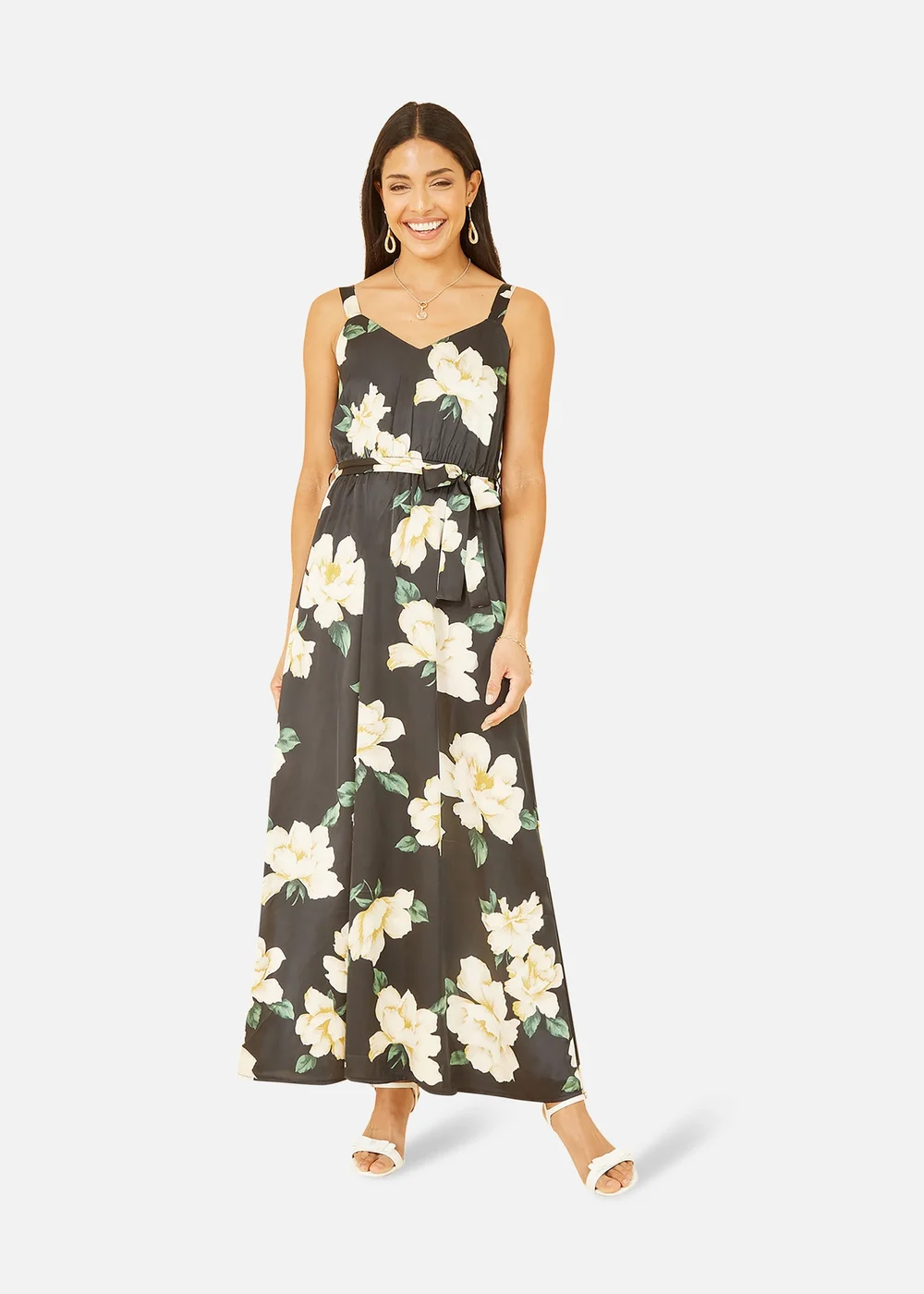 Mela Black Satin Floral Print Maxi Dress - 8 Image 1