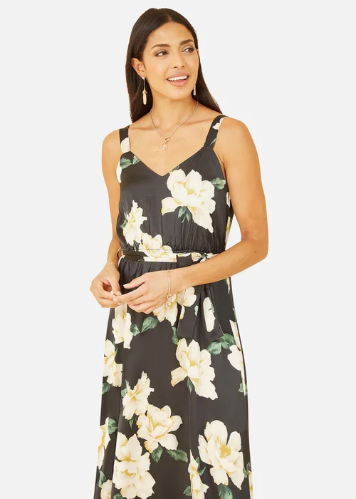 Mela Black Satin Floral Print Maxi Dress - 8 Image 2