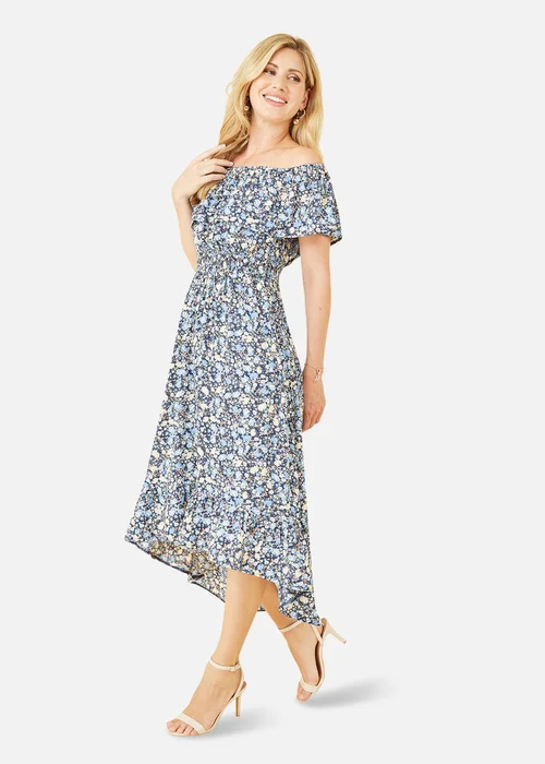 Mela Blue Floral Ditsy Bardot Midi Dress - 8 Image 1
