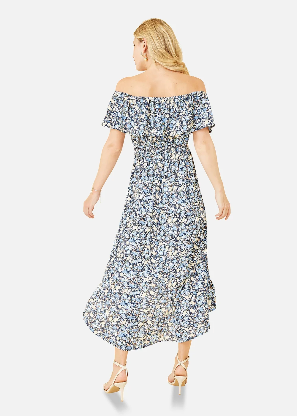 Mela Blue Floral Ditsy Bardot Midi Dress - 8 Image 3