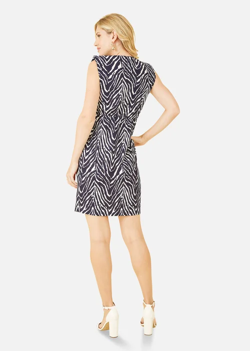 Mela Navy Zig Zag Jersey Pocket Dress With Gold Bar Detail - 8 Image 3