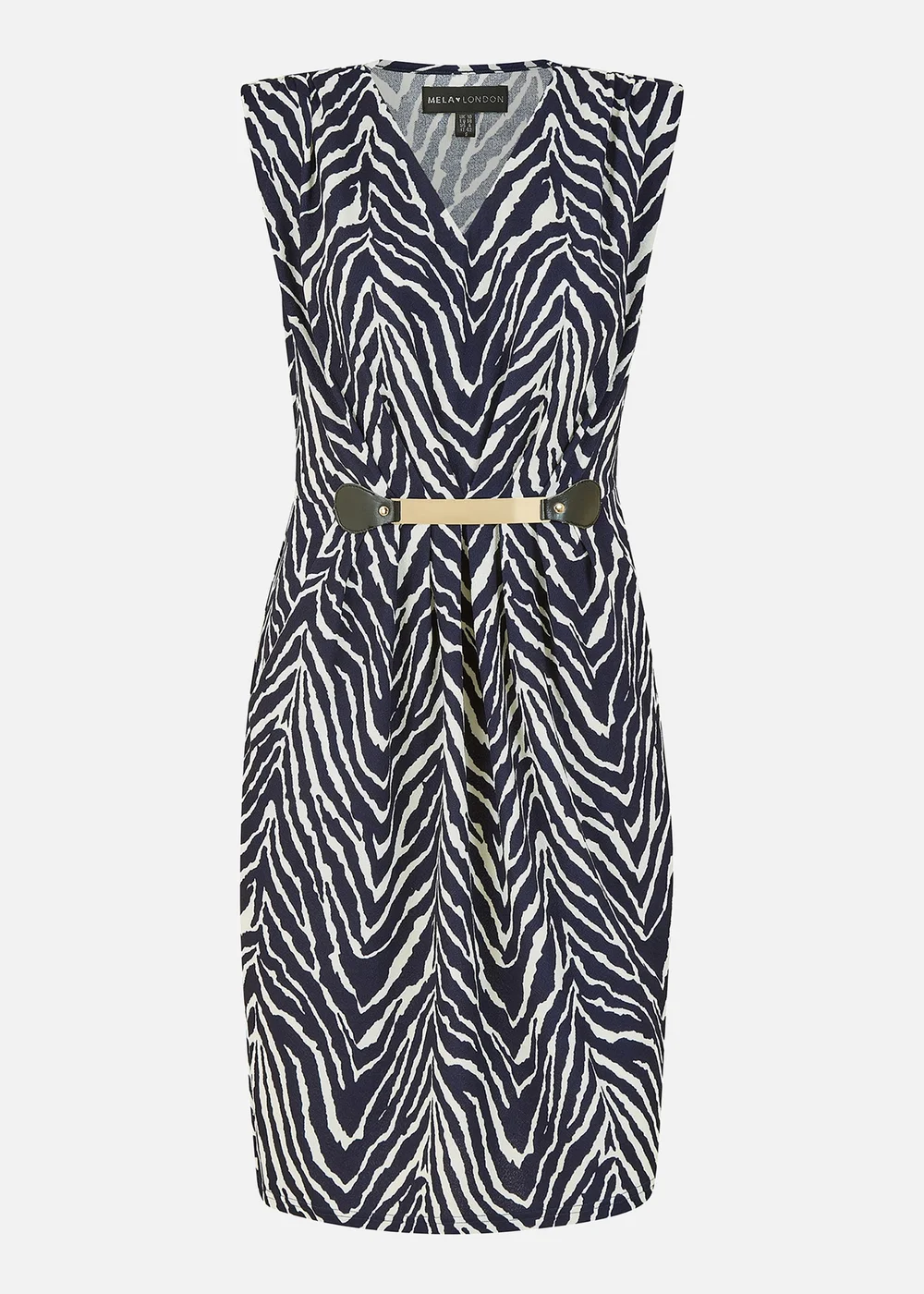 Mela Navy Zig Zag Jersey Pocket Dress With Gold Bar Detail - 8 Image 4