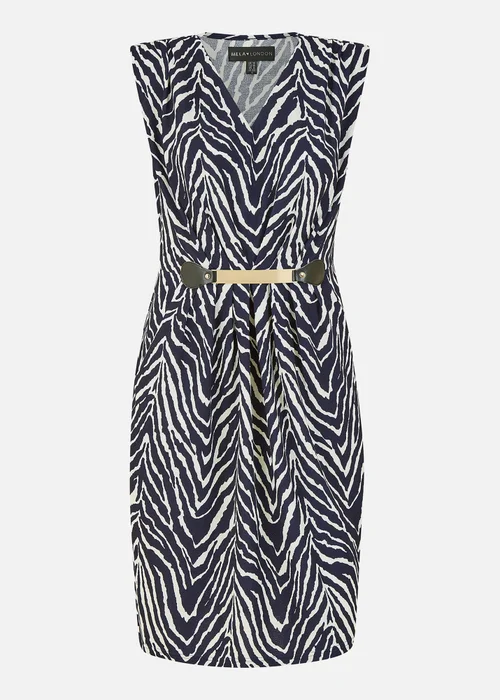 Mela Navy Zig Zag Jersey Pocket Dress With Gold Bar Detail - 8 Image 4