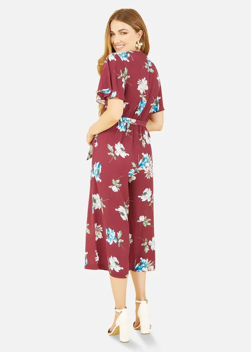Mela Burgundy Floral Print Jumpsuit With Angel Sleeves - Size 8 Image 3