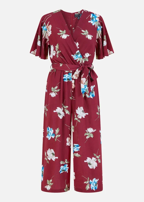 Mela Burgundy Floral Print Jumpsuit With Angel Sleeves - Size 8 Image 4