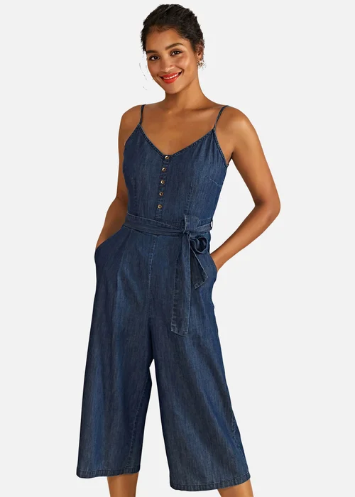 Yumi Blue Button Cotton Denim Jumpsuit - Size 8 Image 1