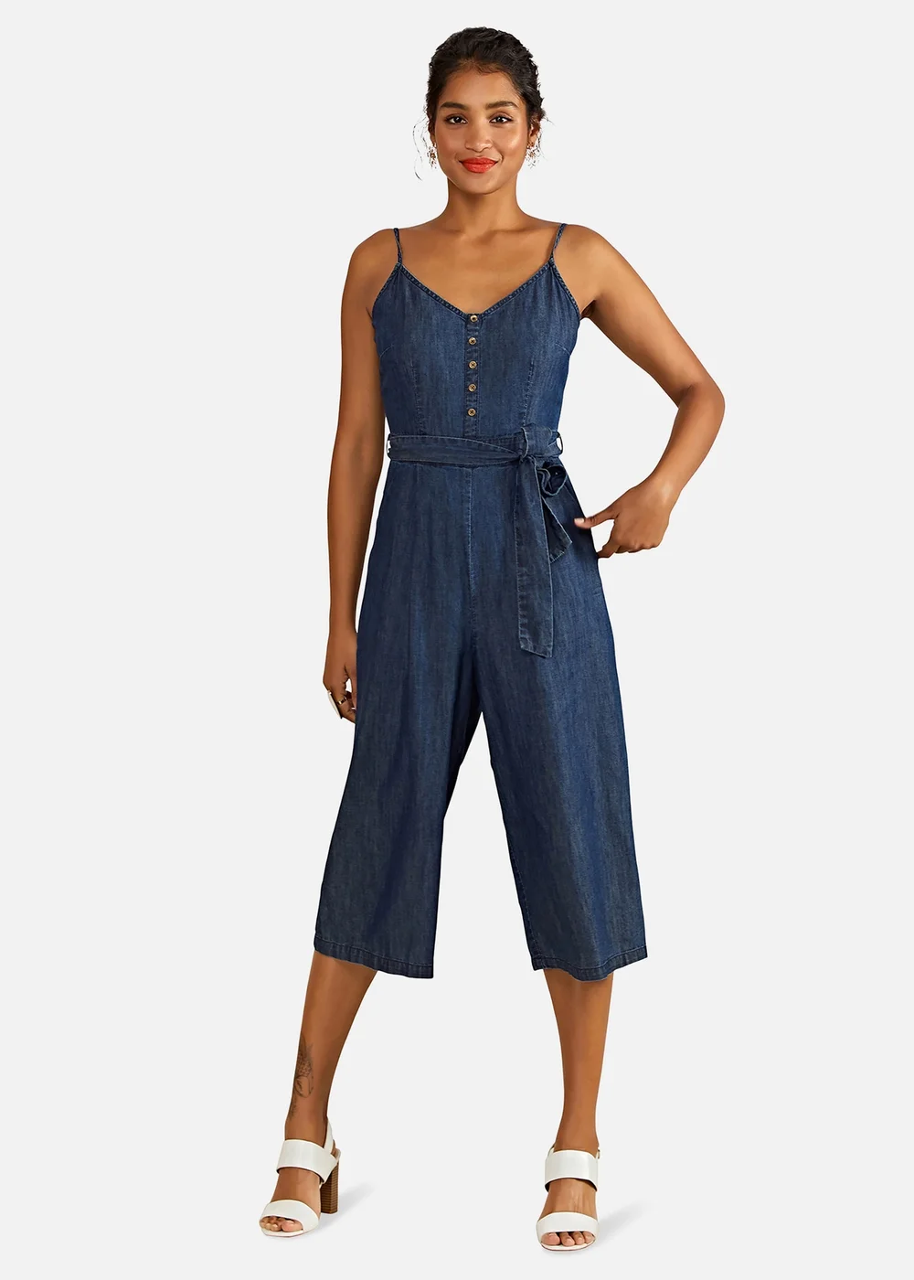 Yumi Blue Button Cotton Denim Jumpsuit - Size 8 Image 3