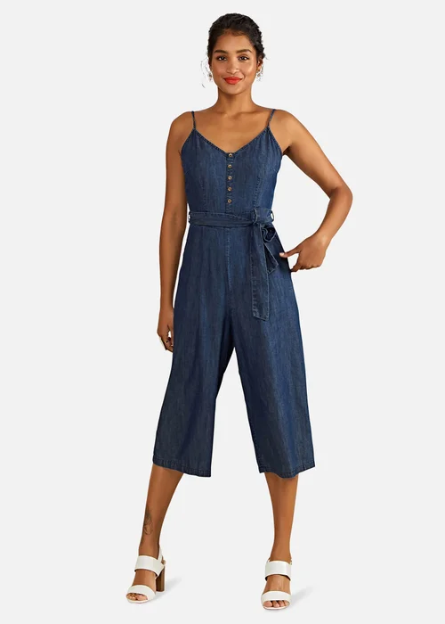 Yumi Blue Button Cotton Denim Jumpsuit - Size 8 Image 3