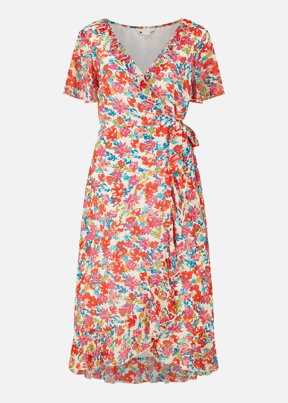 Yumi White Floral Wrap Midi Dress - 8 Image 4