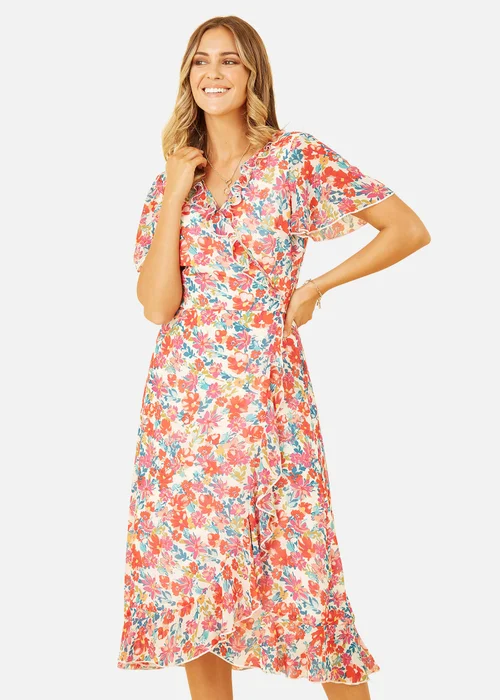 Yumi White Floral Wrap Midi Dress - 8 Image 1