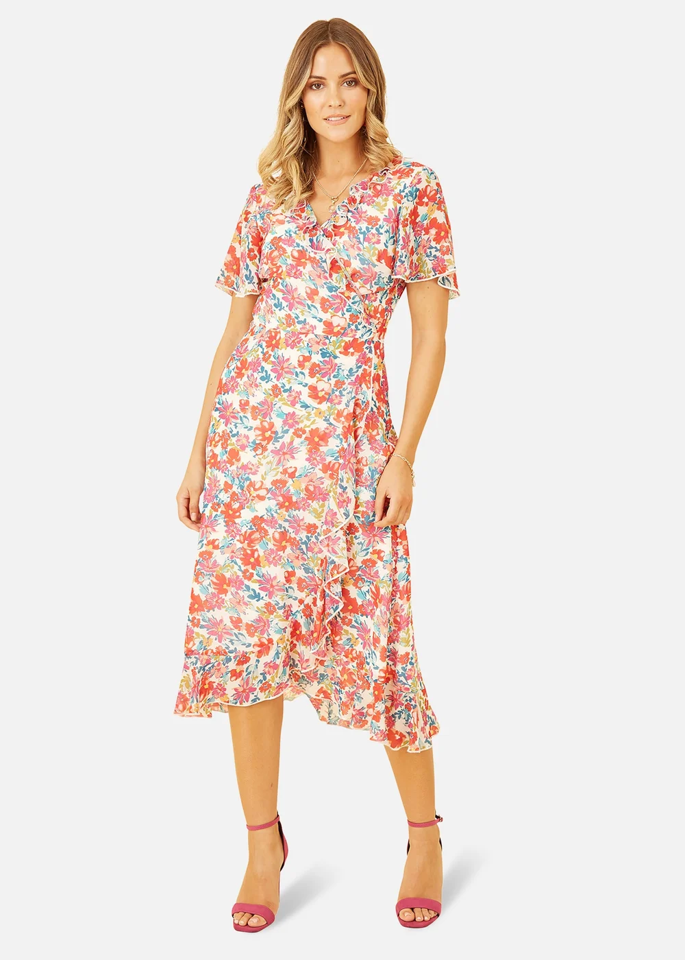 Yumi White Floral Wrap Midi Dress - 8 Image 2